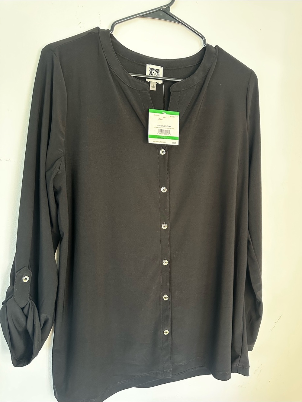 Anne Klein Black Button-Front Long Sleeve Shirt